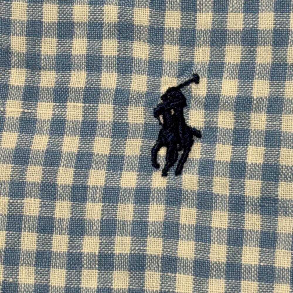 Polo Ralph Lauren Mens Classic Fit 100% Linen Gingham Seersucker Shirt Blue L - Picture 4 of 7